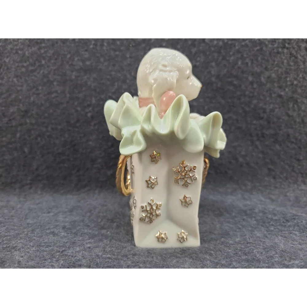 Puppy in Bag Figurine Lenox Christmas Playful Present Dog in a Gift Bag Holiday